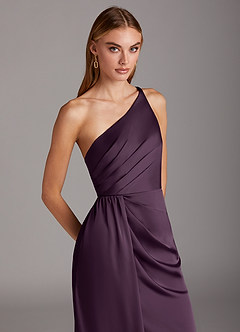 Azazie Mika Bridesmaid Dresses Plum Sheath One Shoulder Stretch Satin Dress image7