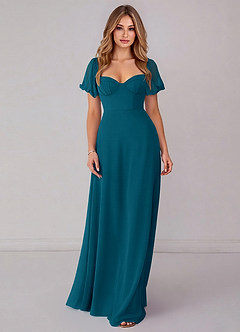 Azazie Fatima Bridesmaid Dresses Ink Blue A-Line with Pockets Chiffon Dress image3