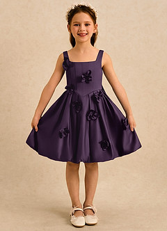 Azazie Lillian vestidos de niña de las flores Vestido Ciruela de Satin Mate de Vestido de princesa con Plisado image3