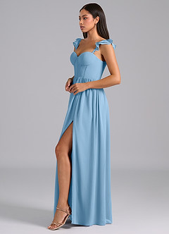 Azazie Denisse Bridesmaid Dresses Steel Blue A-Line Ruched Chiffon Dress image3