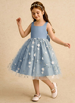 Azazie Bean Blumenmädchenkleider Ballkleid Schleifen Tüll Kleid Staubblau image4