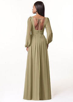Azazie Norah Abiti da Damigella Abito A-Line in Chiffon con Maniche lunghe e Scollo a V Verde Muschio image2