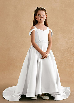 Azazie Jodi vestidos de niña de las flores Vestido de Blanco de Satin Mate de Corte en A image4