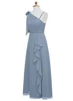 Azazie Aidy Junior Dusty Blue A-Line Bow Chiffon Dress image7