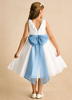 Azazie Dani Flower Girl Dresses Ivory Steel Blue A-Line Bow Chiffon Dress image2