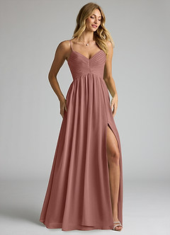 Azazie Alia Bridesmaid Dresses Cedar Rose A-Line Pleated Chiffon Dress image2