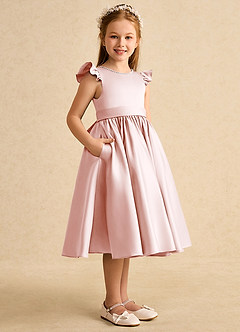 Azazie Dumpling Blumenmädchenkleider A-Linie Schleifen Matte Satin Kleid Zartrosa image3