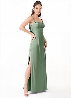 Azazie Alaija Bridesmaid Dresses Matcha Mermaid Side Slit Stretch Satin Dress image3
