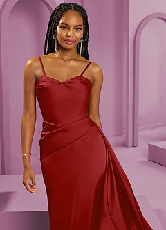 Barbie ♥ Azazie Bridesmaid Dresses Pomegranate Sheath Strapless Stretch Satin Convertible Dress image4
