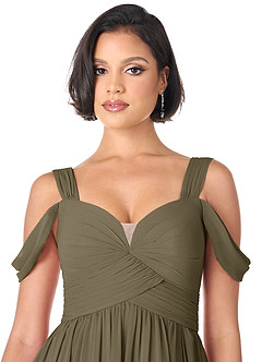 Azazie Lianne Bridesmaid Dresses Willow Green A-Line Off the Shoulder Chiffon Dress image5