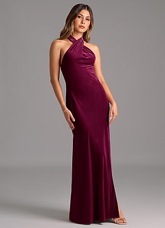 Azazie Drita Bridesmaid Dresses Cabernet A-Line Pleated Velvet Dress image5