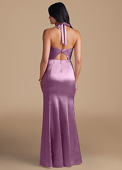 Azazie Emeria Bridesmaid Dresses Wisteria Sheath Side Slit Metallic Satin Dress image2