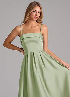 Azazie Lucienne Robes de demoiselle d'honneur Robe Trapèze en Satin extensible Plissé Vert Sauge image2
