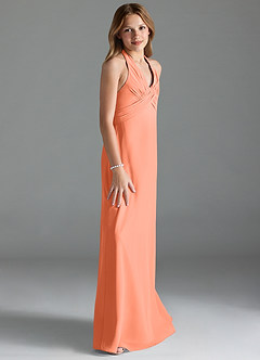 Azazie Tessie Junior A-Linie Plissee Chiffon Kleid Sonnenuntergang image4