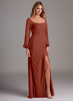 Azazie Charissa Bridesmaid Dresses Auburn Sheath Long Sleeve Chiffon Dress image5