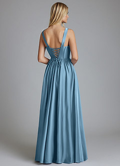 Azazie Delmie Abiti da Damigella Abito A-Line in Raso Elasticizzato Corsetto Blu Acciaio image2