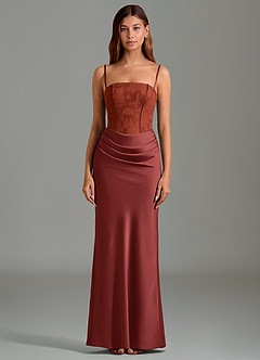 Azazie Emilia Robes de demoiselle d'honneur Robe Sirène en Satin extensible Bustier Terracotta image5
