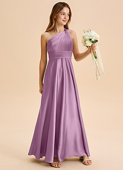 Azazie Charlize Junior Jurk van Stretch Satijn met A-Lijn Geplooid Blauweregen image3