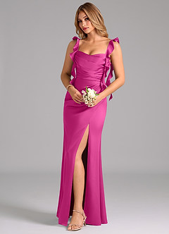 Azazie Jessamine Robes de demoiselle d'honneur Robe Trapèze en Satin extensible Corset Fuchsia image1