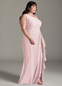 Azazie Liza Bridesmaid Dresses Blushing Pink Mermaid One Shoulder Chiffon Dress image9