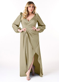 Azazie Mel Bridesmaid Dresses Moss Green Sheath Long Sleeve Stretch Satin Dress image7