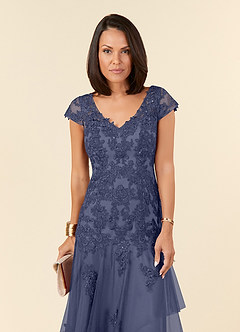 Azazie Romy Mother of the Bride Dresses Stormy Mermaid V-Neck Sequins Tulle Dress image5