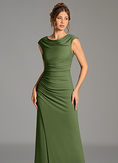 Azazie Chantal Bridesmaid Dresses Olive Mermaid Pleated Premium Stretch Jersey Dress image4