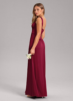 Azazie Frostine Brautjungfernkleider A-Linie Schleifen Stretch-Satin Kleid Burgunderrot image7