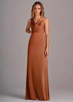 Azazie Wrenlee Bridesmaid Dresses Copper A-Line Stretch Satin Dress image6