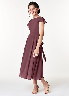 Azazie Payton Junior Sangria A-Line Bow Chiffon Dress image5