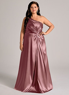 Azazie Brooke Bridesmaid Dresses Vintage Mauve A-Line One Shoulder Metallic Satin Dress image8