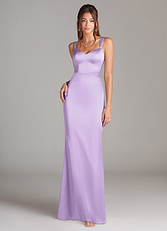Azazie Denice Bridesmaid Dresses Lilac Sheath Pleated Stretch Satin Dress image3