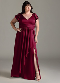 Azazie Omari Bridesmaid Dresses Burgundy A-Line Stretch Satin Dress image9