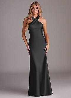 Azazie Doretta Bridesmaid Dresses Black Mermaid Pleated Stretch Satin Dress image1