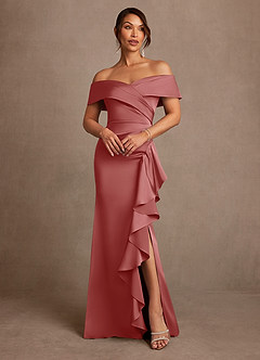 Azazie Kirsty Mère de la mariée Robes Robe Fourreau en Satin extensible Épaule décolletée Antique Rose image1