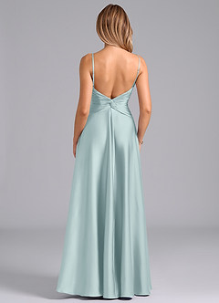 Azazie Elita 신부 들러리 드레스 A라인 주름진 스트레치 새틴 바닥 길이 드레스 image5