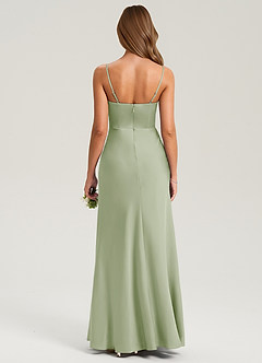 Azazie Lidia Bridesmaid Dresses Dusty Sage Mermaid Side Slit Stretch Satin Dress image2