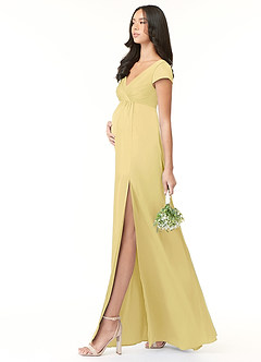 Azazie Allessia Maternity Bridesmaid Dresses A-Line Pleated Stretch Satin Floor-Length Dress image3