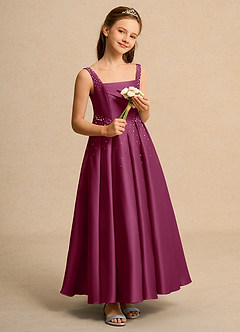 Azazie Mochi Girls Formal Jurken voor bloemenmeisjes Baljurk Jurk van Mat Satijn Geplooide Moerbei image4