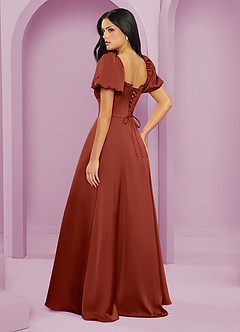 Barbie ♥ Azazie Bridesmaid Dresses Terracotta A-Line Ruched Stretch Satin Dress image2