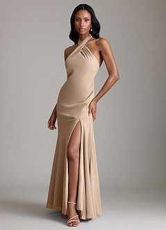 Azazie Lorena Vestidos de damas de honor Vestido de Gris Pardo de Gasa de Corte Sirena con Plisado image4