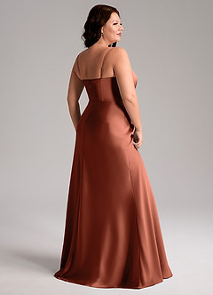 Azazie Lidia Bridesmaid Dresses Clay Mermaid Side Slit Stretch Satin Dress image6