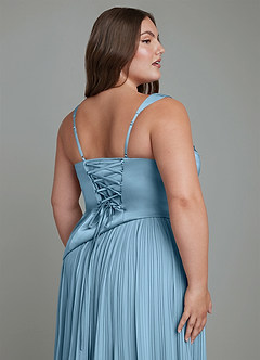 Azazie Stephanie Bridesmaid Dresses Steel Blue A-Line Pleated Stretch Satin Dress image12