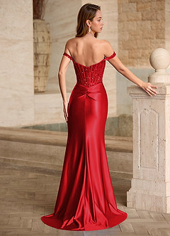 Valeria Red Velvet Sequins Corset Satin Prom Dress image2