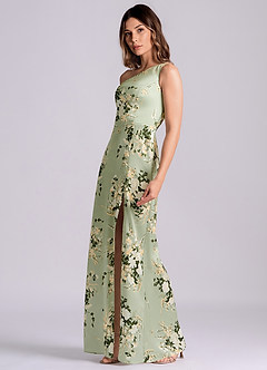 Azazie Phaedra Suknie dla druhen Linia A Jedno ramię Satyna elastyczna Do ziemi Sukienka image5