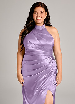 Azazie Jemma Bridesmaid Dresses Lilac Sheath Pleated Metallic Satin Dress image12