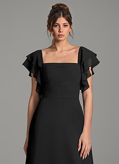 Azazie Dacia Bridesmaid Dresses Black A-Line Ruched Chiffon Dress image2