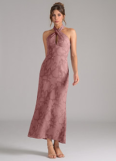 Azazie Marlissa Bridesmaid Dresses Dusty Rose Sheath Pleated Floral Burnout Dress image3