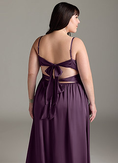 Azazie Zeya Bridesmaid Dresses Plum A-Line Pleated Stretch Satin Dress image15