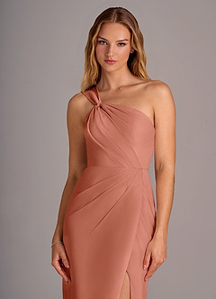 Azazie Tatianna Vestidos de damas de honor Vestido de Mai Tai de Gasa de Corte Recto con Hombro unilateral image6